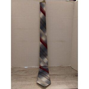 Del Cino Mens 54" Striped Tie Red & Silver Tones Classic Accessory